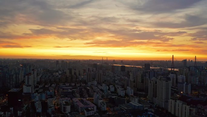 上海杨浦大桥城市天际线日出4K航拍