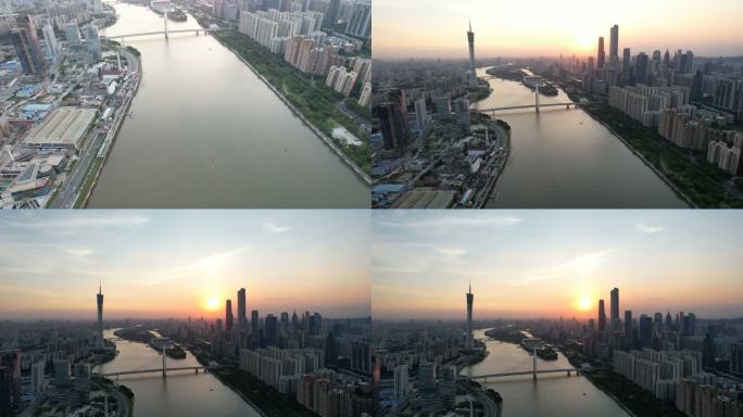日落时城市天际线的倾斜视图