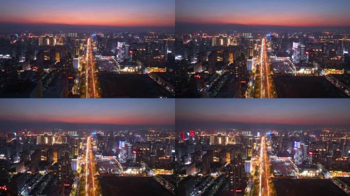 航拍延时摄影太原市中心夜景