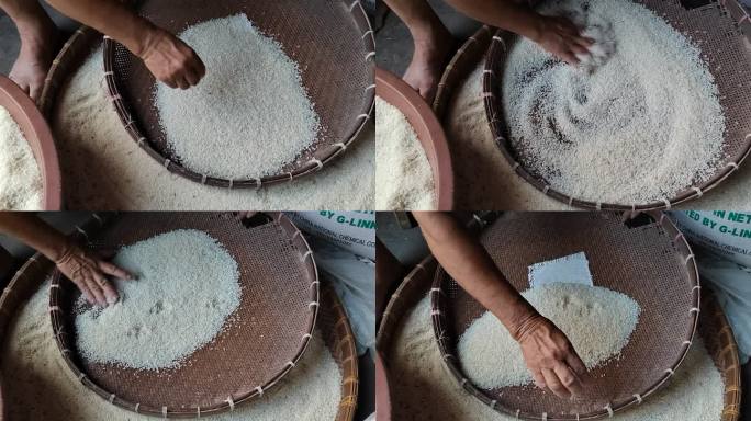农村传统竹筛子筛米