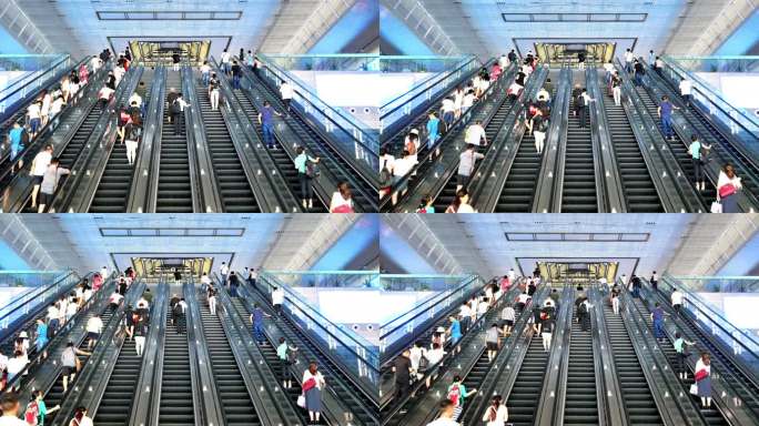 苏州火车站人流密集的自动扶梯