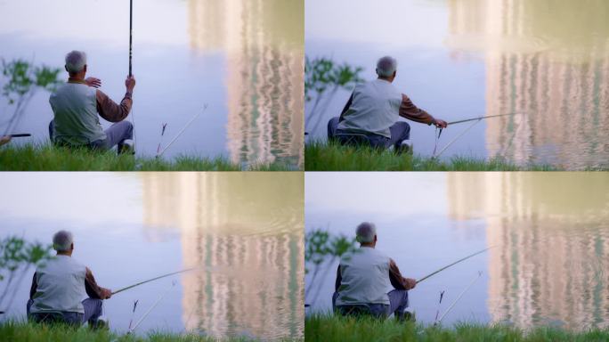 一个老人在河边钓鱼
