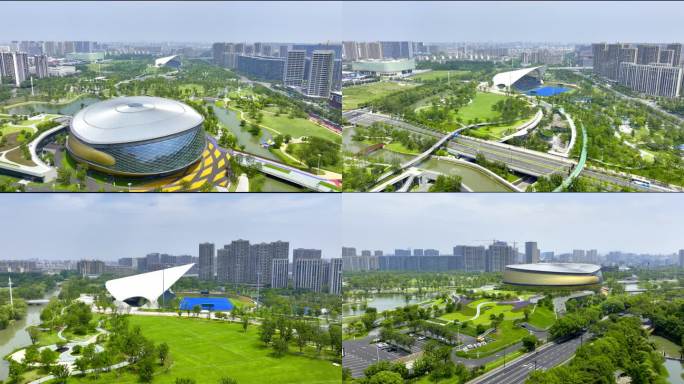 航拍2022亚运会杭州运河亚运公园
