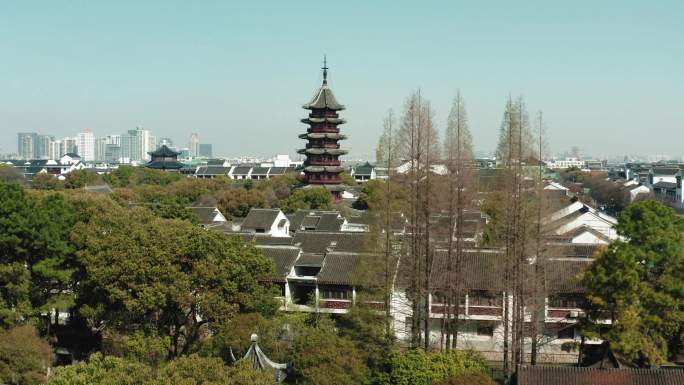 中国苏州市中国传统建筑鸟瞰图。