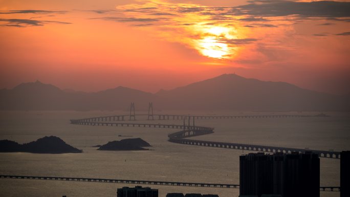 港珠澳大桥日出延时视频