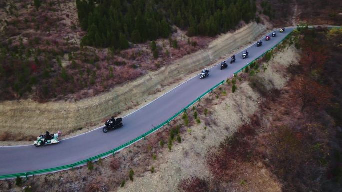秋季印第安摩托车跑山航拍4K含未调色