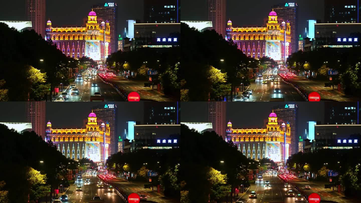 上海夜景黄浦区新世界车流4K夜景实时视频