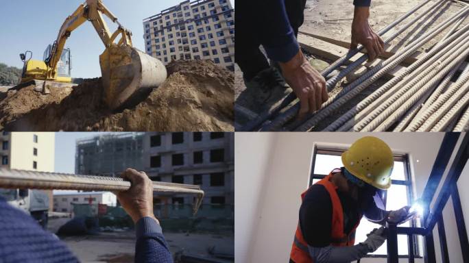 视觉冲击力挖掘机建筑工人