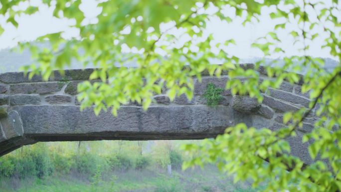 古代建筑 石桥 自然风光 树木河流