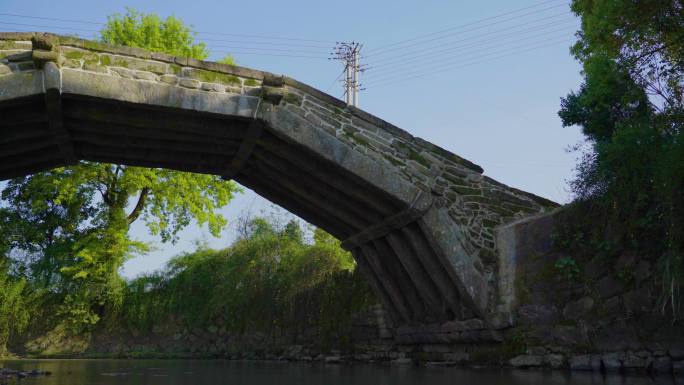 古代建筑 石桥 自然风光 树木河流