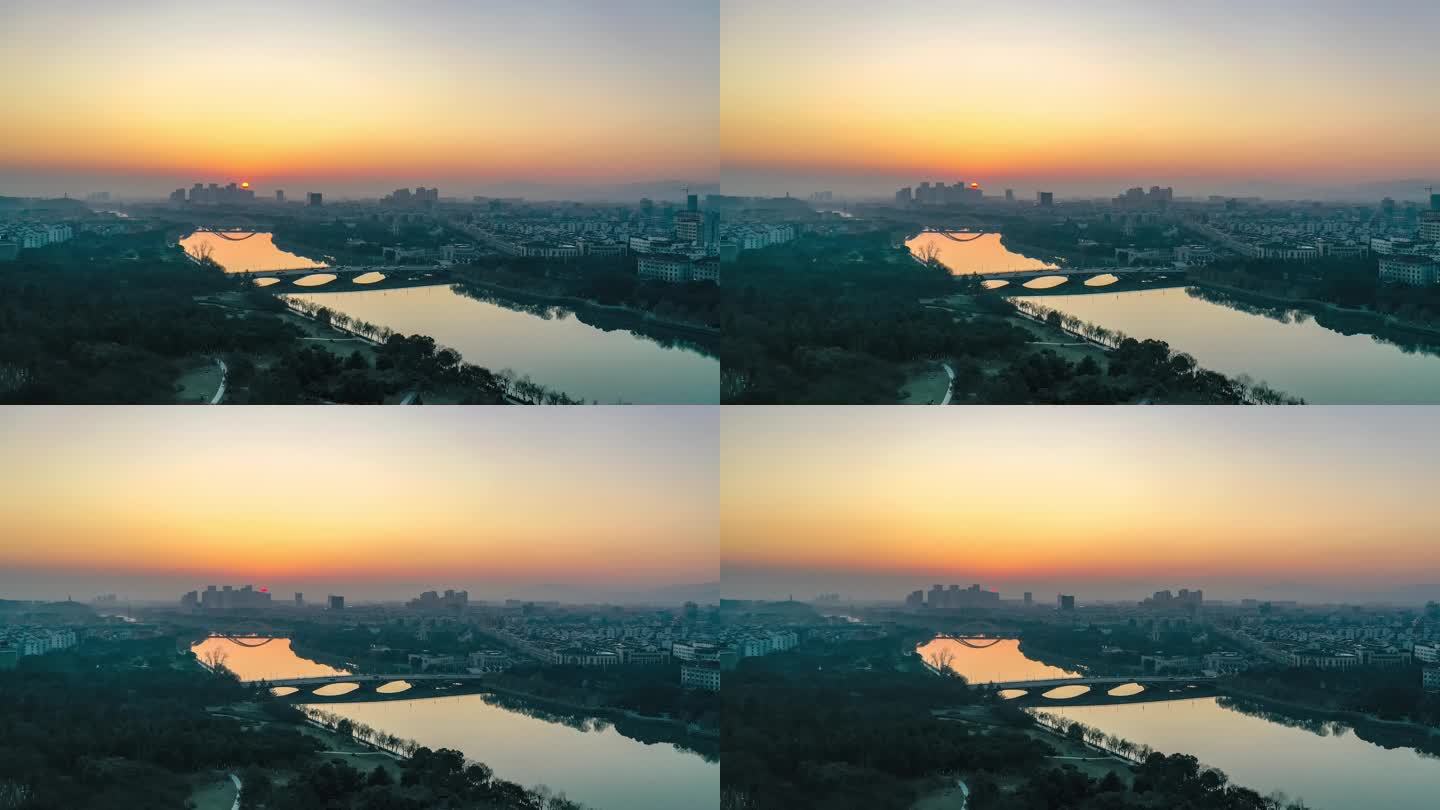 义乌城市日落风光航拍延时