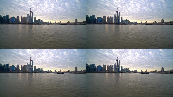 4K 上海北外滩遥望陆家嘴外滩日出视频