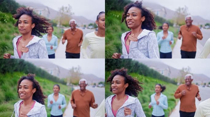 黑人家庭在附近跑步健身