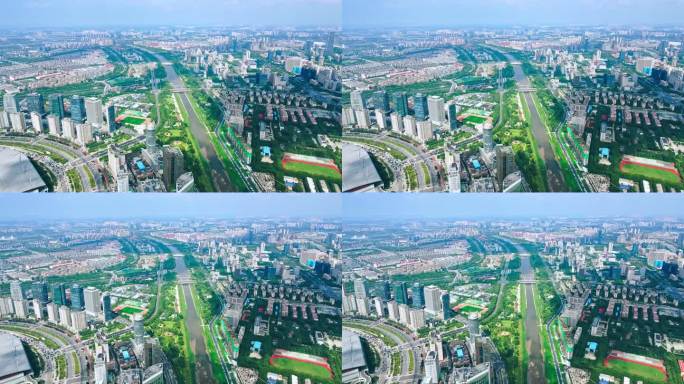 航拍郑州金水河城市大景空镜
