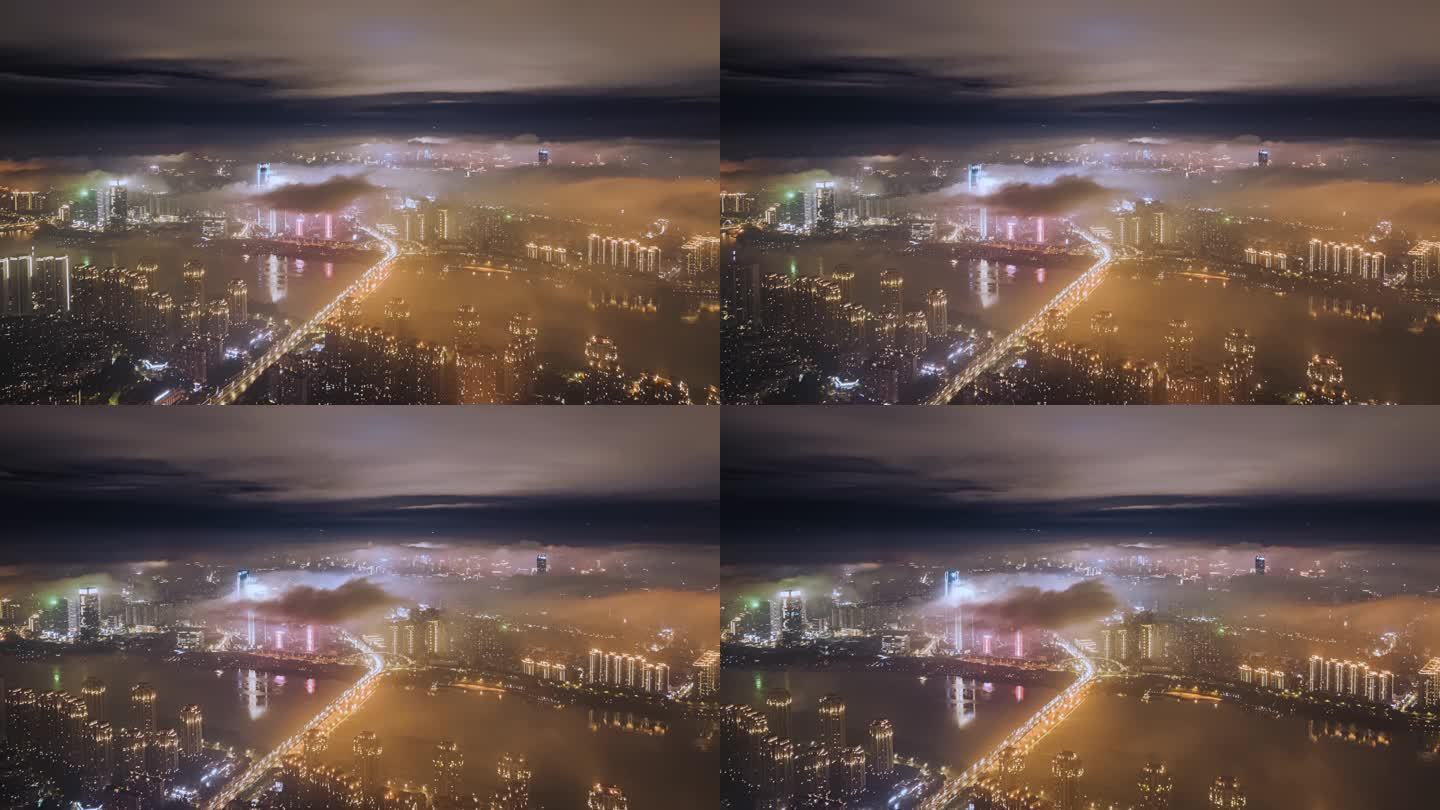 福州城市夜景云海延时航拍