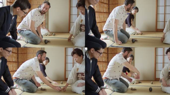 客人在日本传统茶道上接受指导