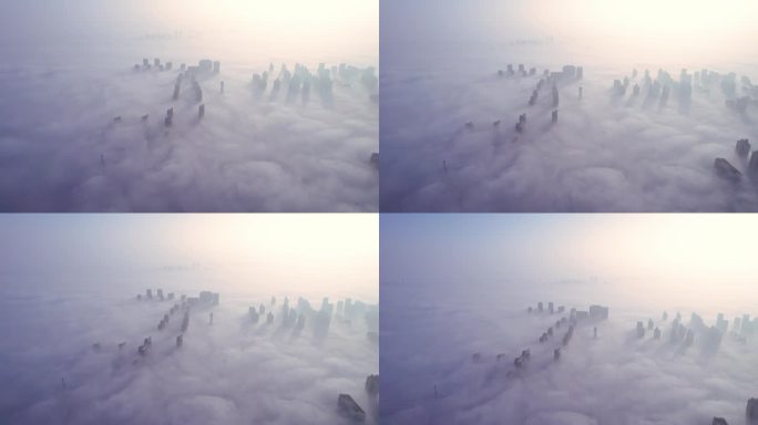 安徽蚌埠平流雾航拍4k