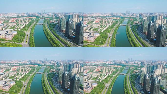航拍郑州西运河公园金水河东风渠城市大景