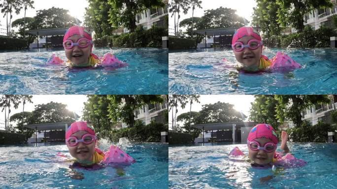 亚洲女孩游泳池水上运动