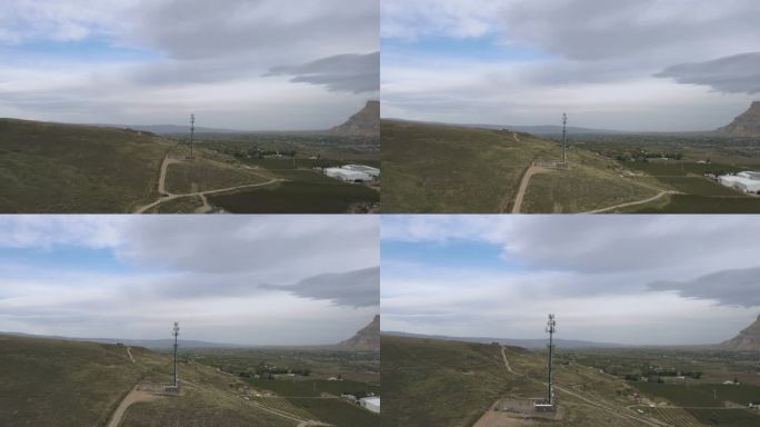 美国西部农村5G通信塔的超重叠鸟瞰图电信视频系列