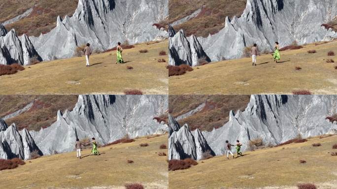 枯黄草原情侣走向高原石林拍婚纱写真1