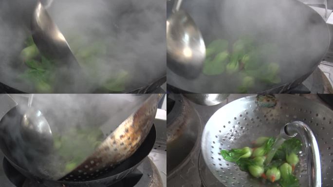水煮小白菜焯水过水青菜后厨烹饪美食备菜