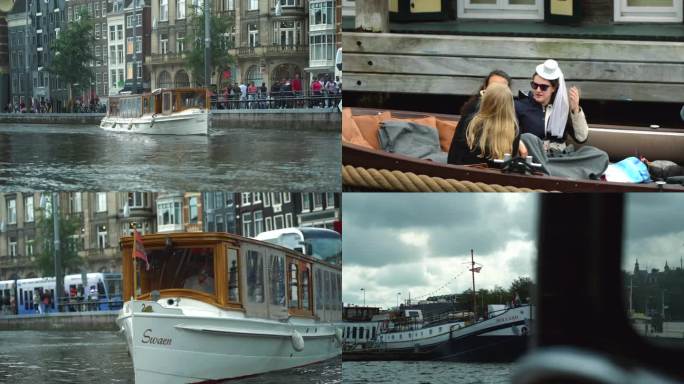 荷兰首都阿姆斯特丹 水城运河街景