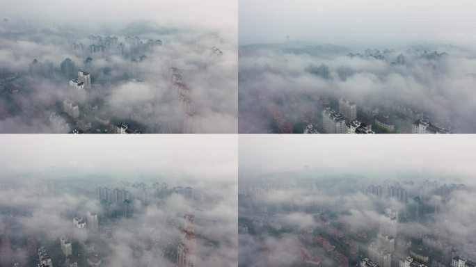 城市大雾航拍