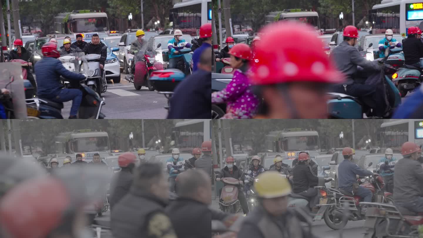 十字路口电瓶车交织