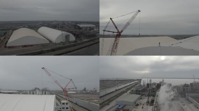 4K实拍航拍港口工业建设仓库施工