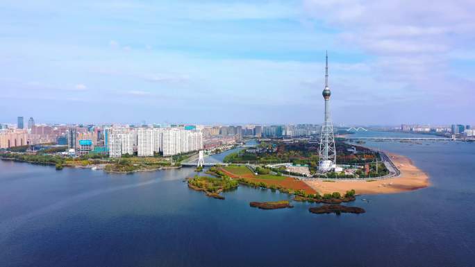 4K航拍临沂市三河口地标风景