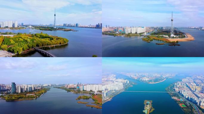 4K航拍临沂市三河口地标风景
