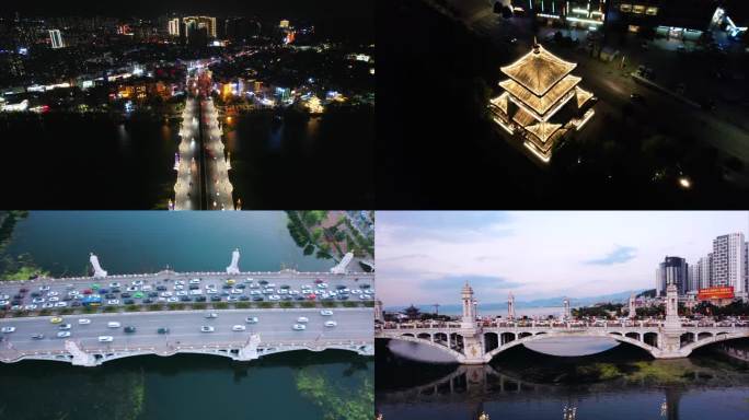 云南大理兴盛大桥航拍4k夜景延时素材