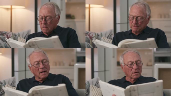 一位老人在家看书的4k视频片段
