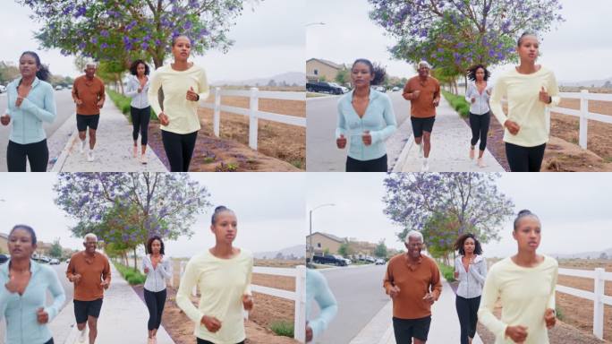 黑人家庭在附近跑步健身