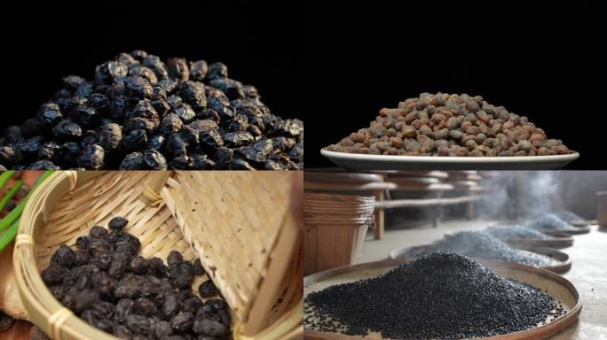 原创实拍黑和黄豆豉加发酵制作镜头