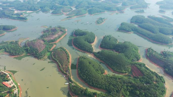 广西博白千鹤岛湿地渔家乐航拍