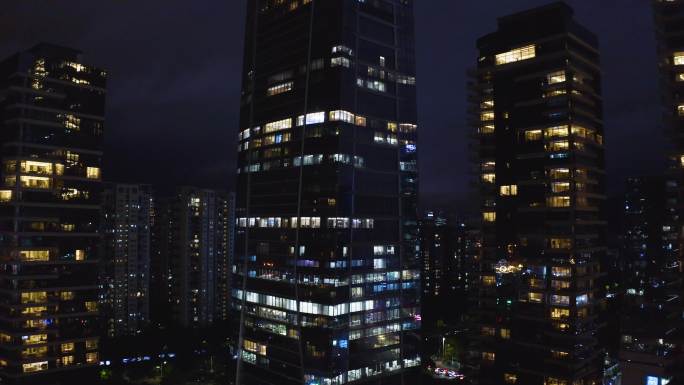 航拍推向大楼窗户 深圳湾壹号 夜景