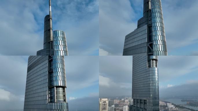 航拍云海下的南京地标紫峰大厦