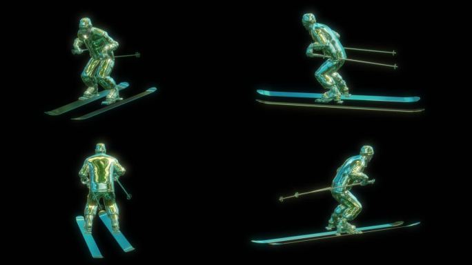 赛博朋克元宇宙滑雪运动员透明通道素材