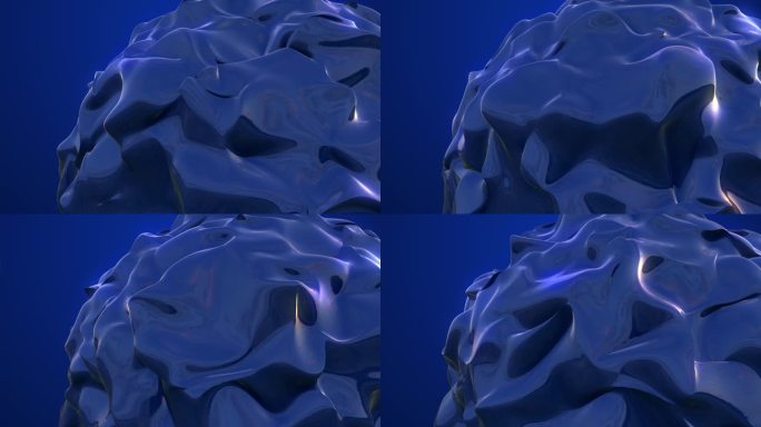 蓝色玻璃球变形。抽象动画，三维渲染。库存视频 美国，白俄罗斯，三维，抽象，球体，蓝色