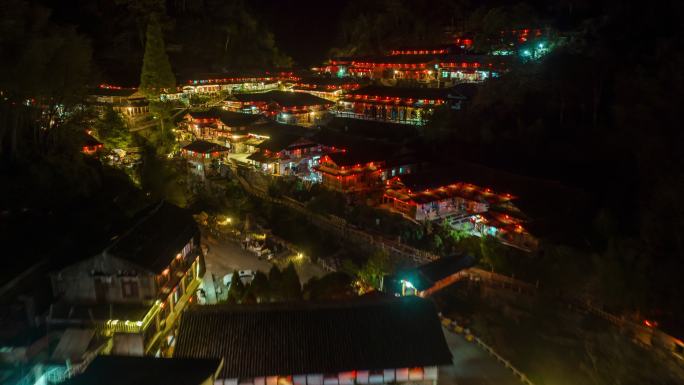 温州永嘉林坑古村晒秋夜景航拍延时4k