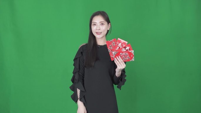 绿幕抠像 主持人美女迎新年祝福吉祥