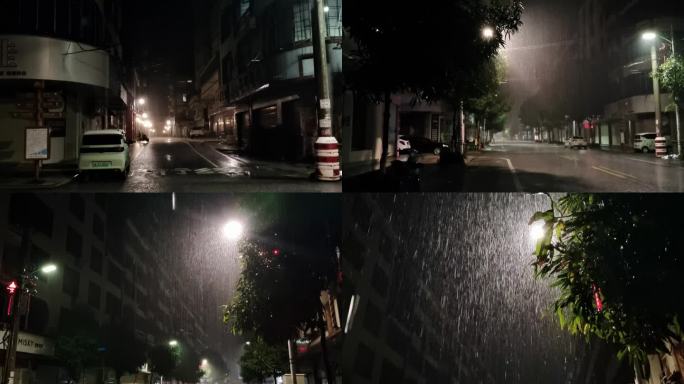 夜幕降临意境画面唯美雨天街景实拍雨滴淅沥