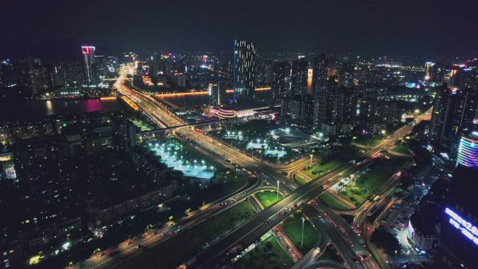 4k珠海城市前山立交晚霞夜景车流