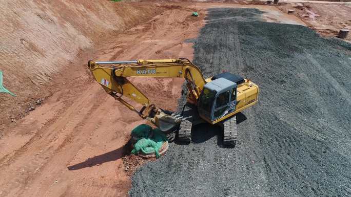 航拍道路施工现场