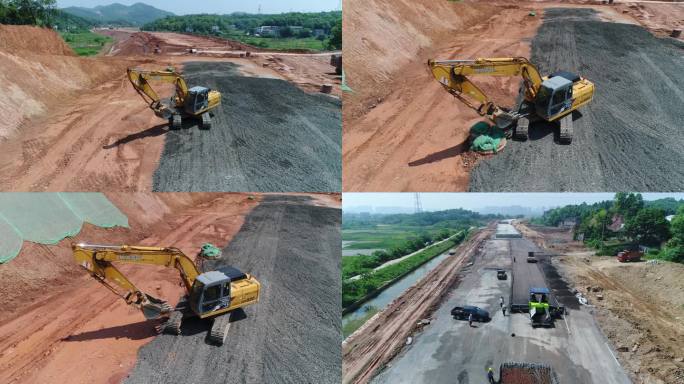 航拍道路施工现场