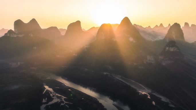 桂林鸟瞰图山水夕阳