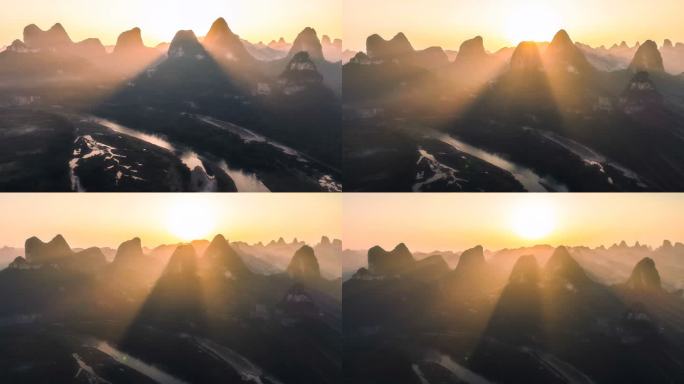 桂林鸟瞰图山水夕阳