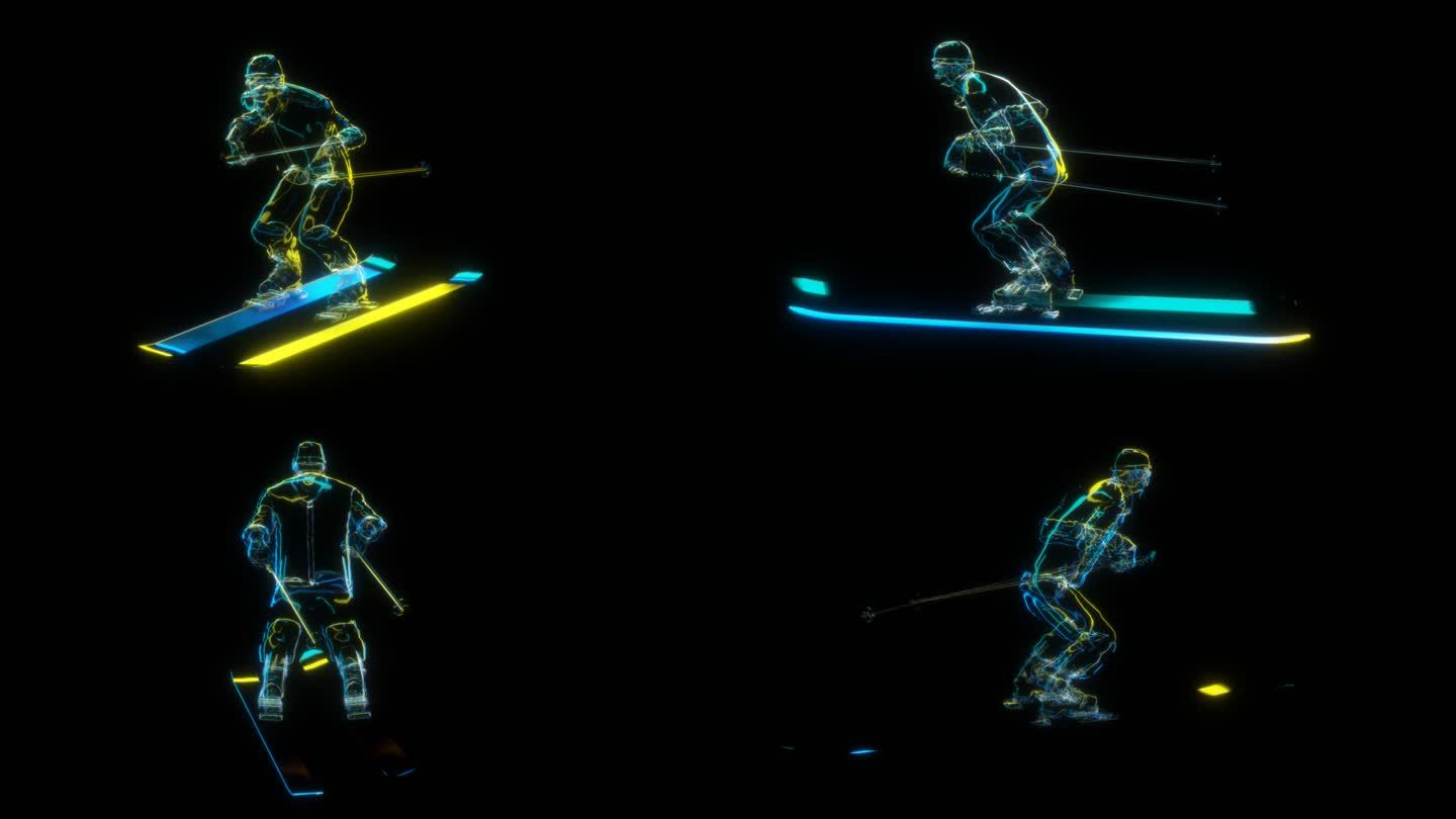 朋克风全息滑雪运动员透明通道素材